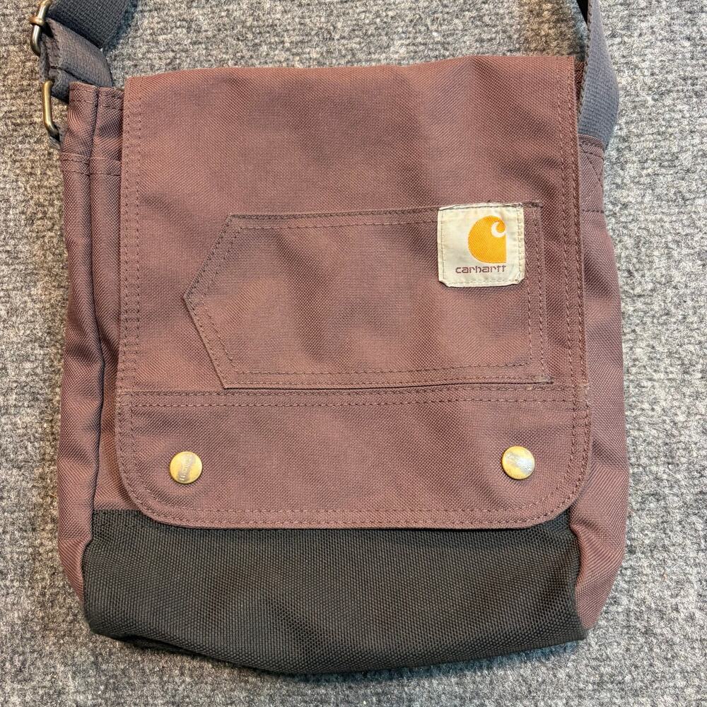 Carhartt Crossbody Canvas Shoulder Bag Plum Purple Brown Snap Pocket Workwear